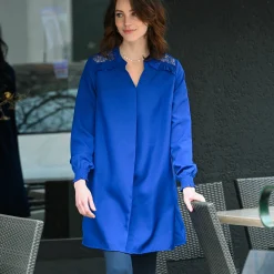 Bloes En Tuniek<Blancheporte Effen tuniek met kant en lange mouwen felblauw