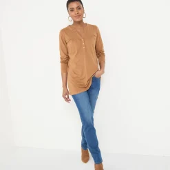T-Shirt En Topje|Bloes En Tuniek<Blancheporte Effen tuniek met knoopkraag karamel