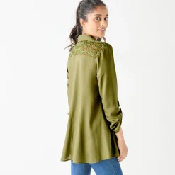 Bloes En Tuniek<Blancheporte Effen tuniek met knopen en kant linde