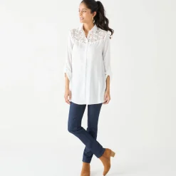 Feestoutfits Dames|Bloes En Tuniek<Blancheporte Effen tuniek met knopen en kant ecru