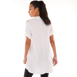 Bloes En Tuniek<Blancheporte Effen tuniek met Tunesische hals en knopen wit