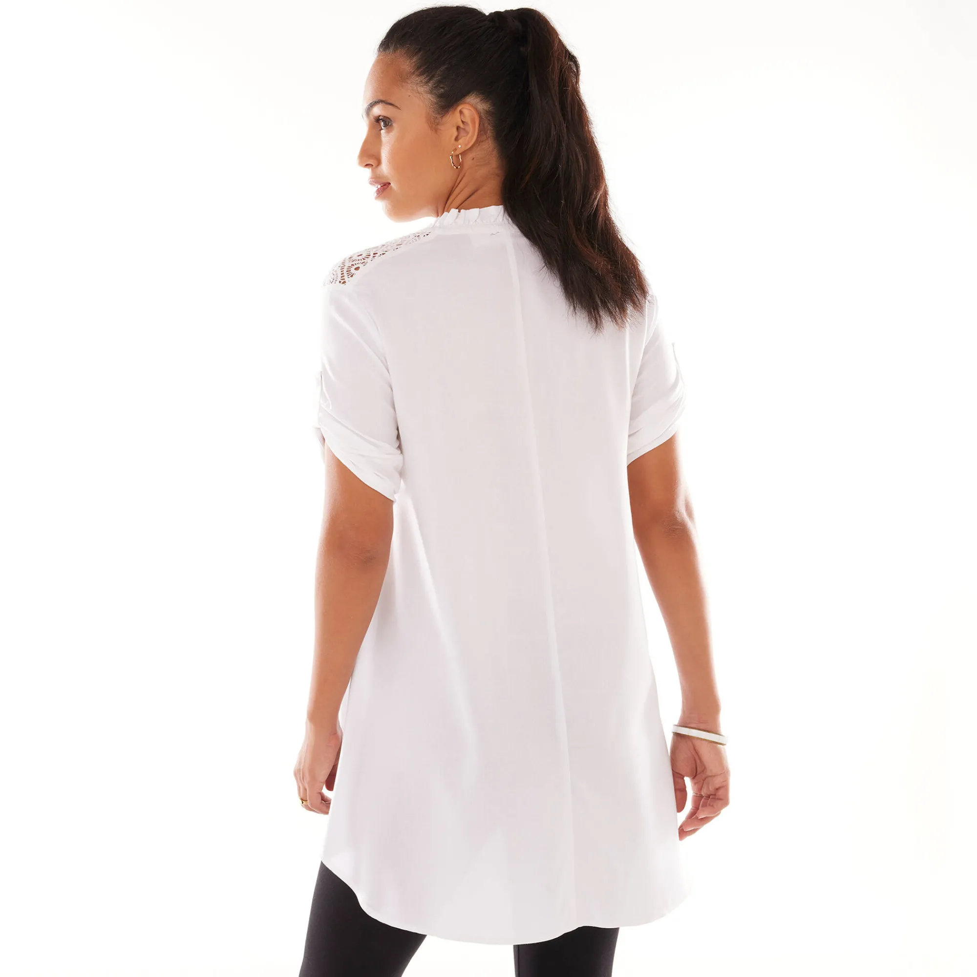 Bloes En Tuniek<Blancheporte Effen tuniek met Tunesische hals en knopen wit