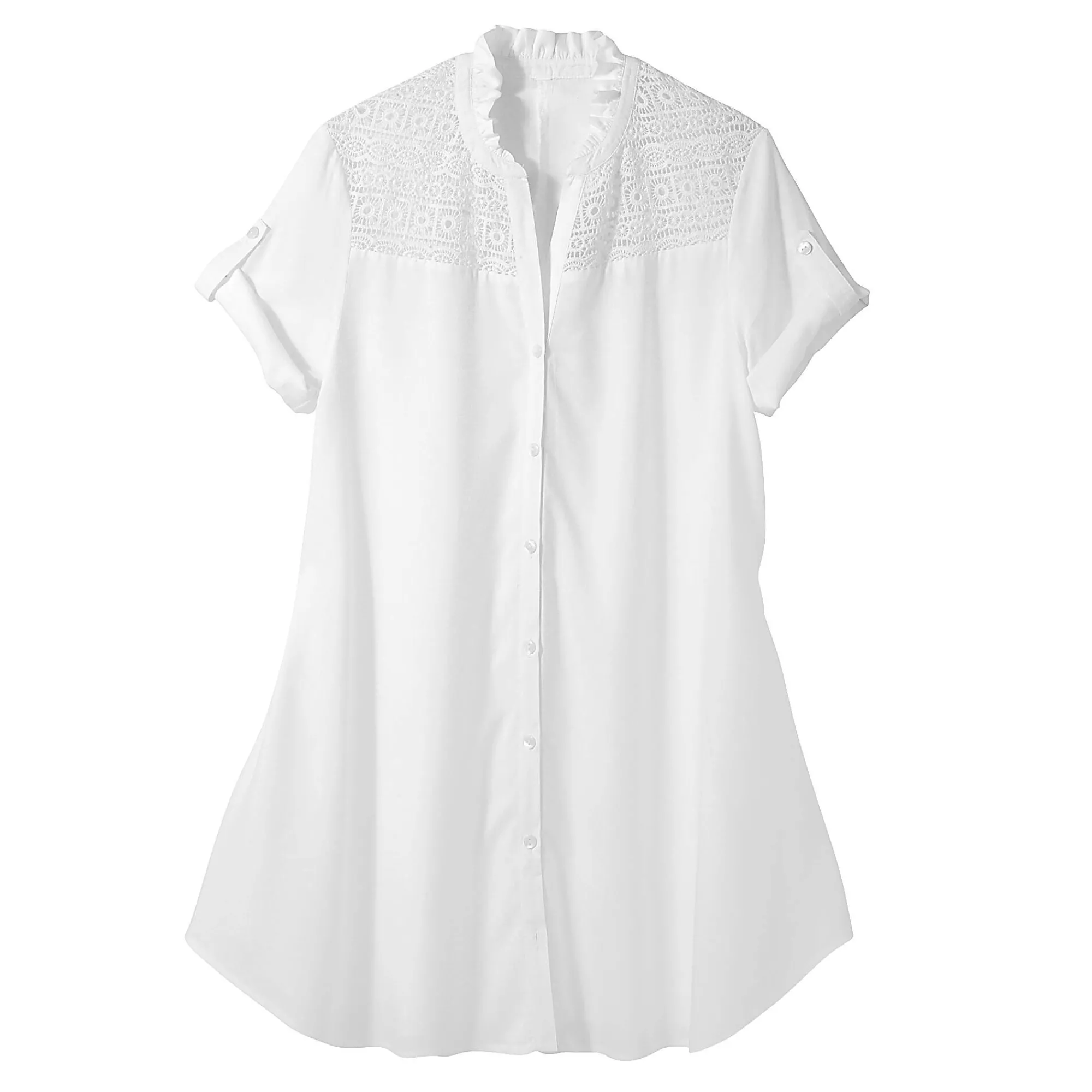 Bloes En Tuniek<Blancheporte Effen tuniek met Tunesische hals en knopen wit