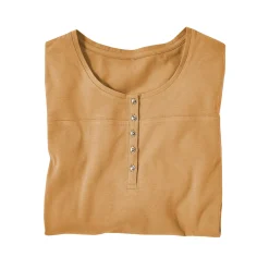 T-Shirt En Topje|Bloes En Tuniek<Blancheporte Effen tuniek met Tunesische hals en lange mouwen saffraangeel