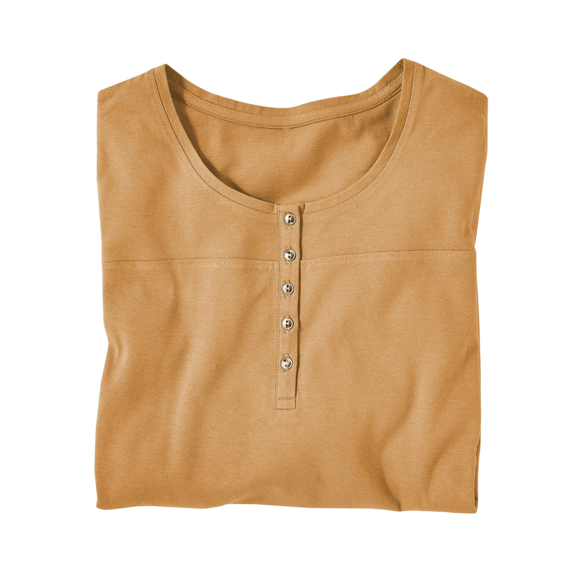 T-Shirt En Topje|Bloes En Tuniek<Blancheporte Effen tuniek met Tunesische hals en lange mouwen saffraangeel