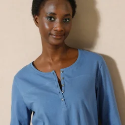 T-Shirt En Topje|Bloes En Tuniek<Blancheporte Effen tuniek met Tunesische hals en lange mouwen marine