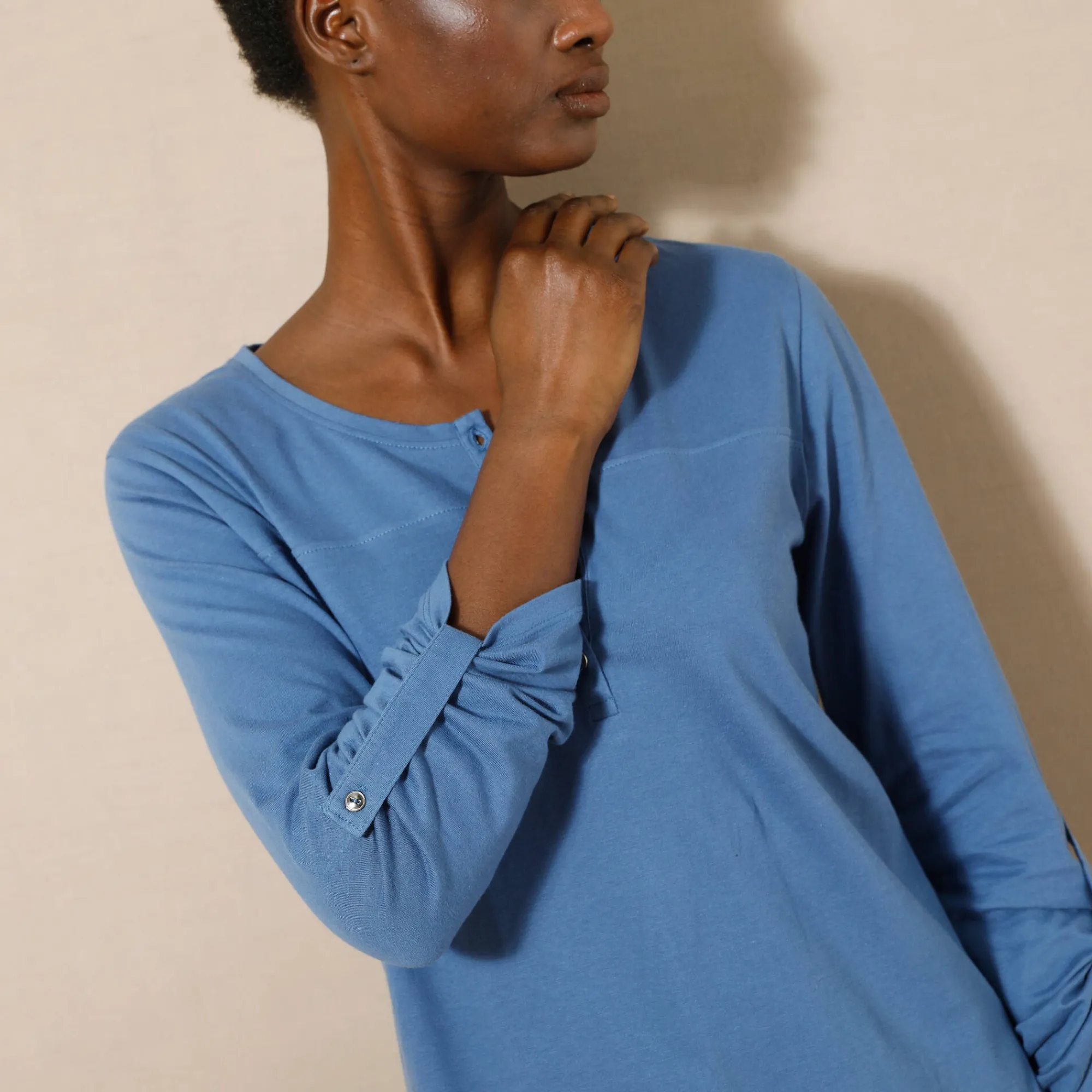 T-Shirt En Topje|Bloes En Tuniek<Blancheporte Effen tuniek met Tunesische hals en lange mouwen marine