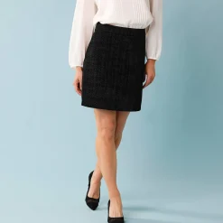 Feestoutfits Dames|Rok<Blancheporte Effen tweedrok voor kleine lengtes zwart