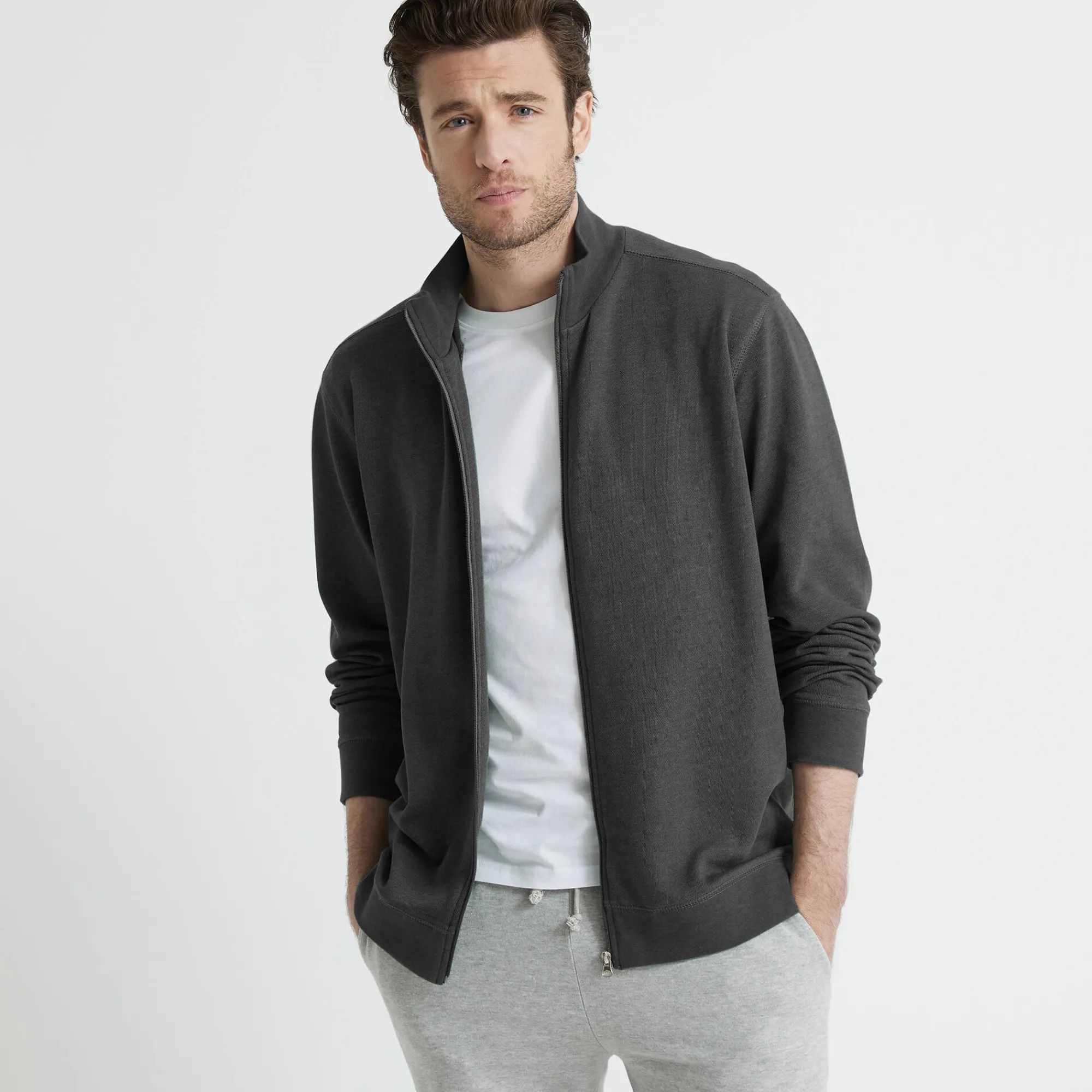 Sweater|Trui En Vest<Blancheporte Effen vest met opstaande kraag en rits chiné antraciet