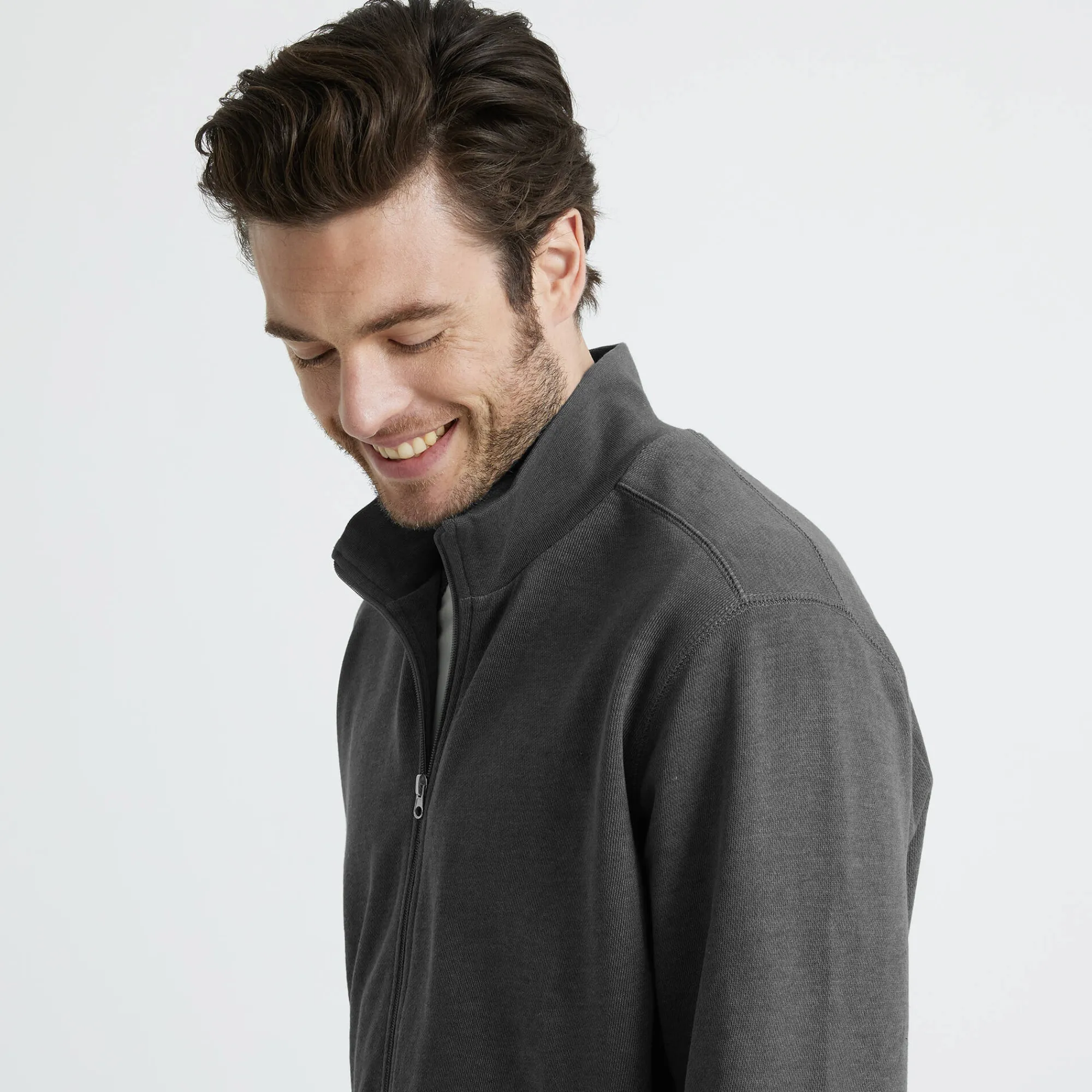 Sweater|Trui En Vest<Blancheporte Effen vest met opstaande kraag en rits chiné antraciet