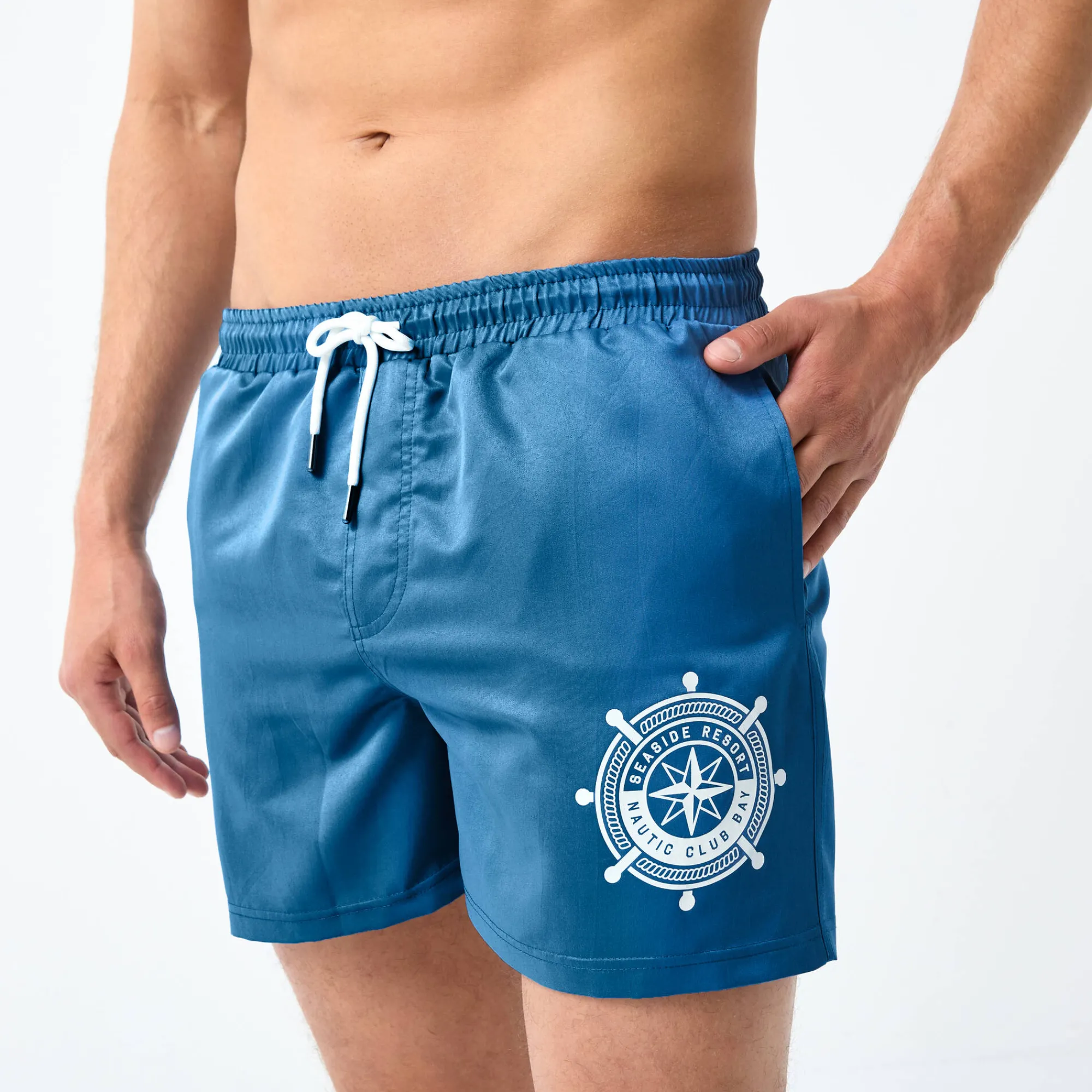 Zwembroek<Blancheporte Effen zwemshorty met contrasterend motief blauw