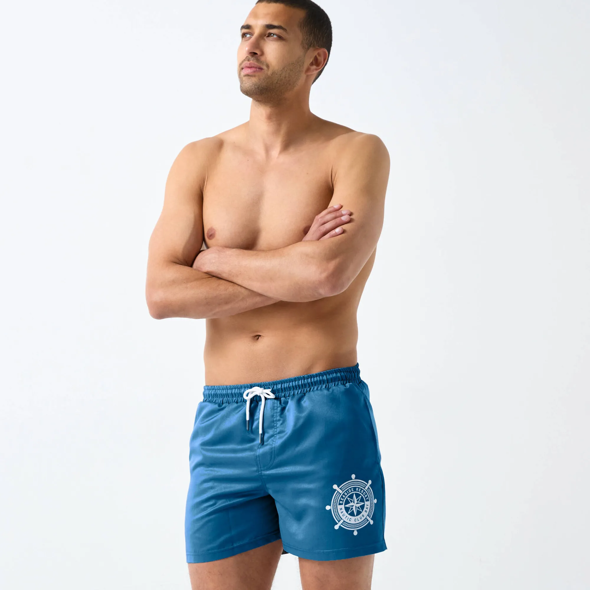 Zwembroek<Blancheporte Effen zwemshorty met contrasterend motief blauw