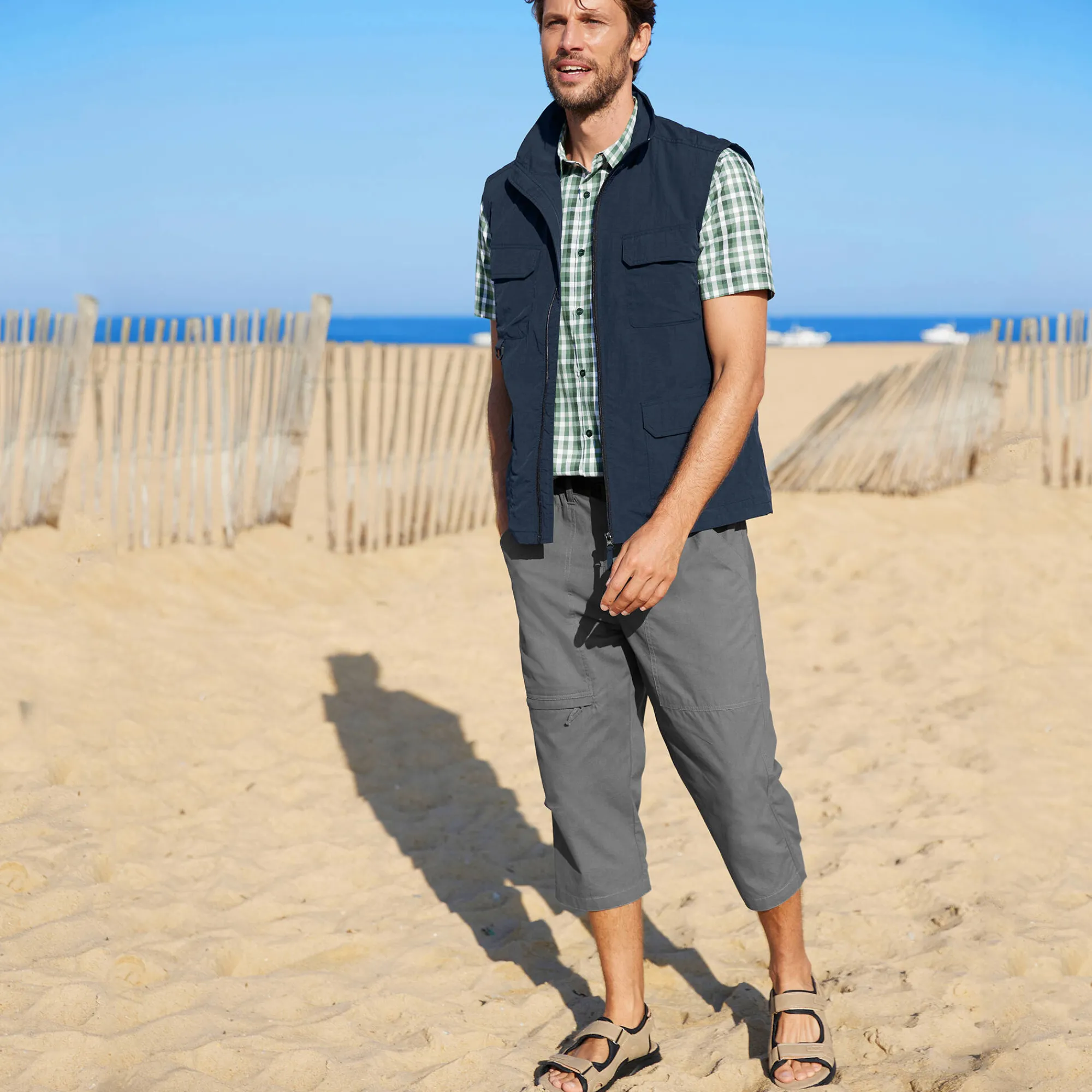 Broek<Blancheporte Elastische 3/4-broek + bijpassende ceintuur staalgrijs
