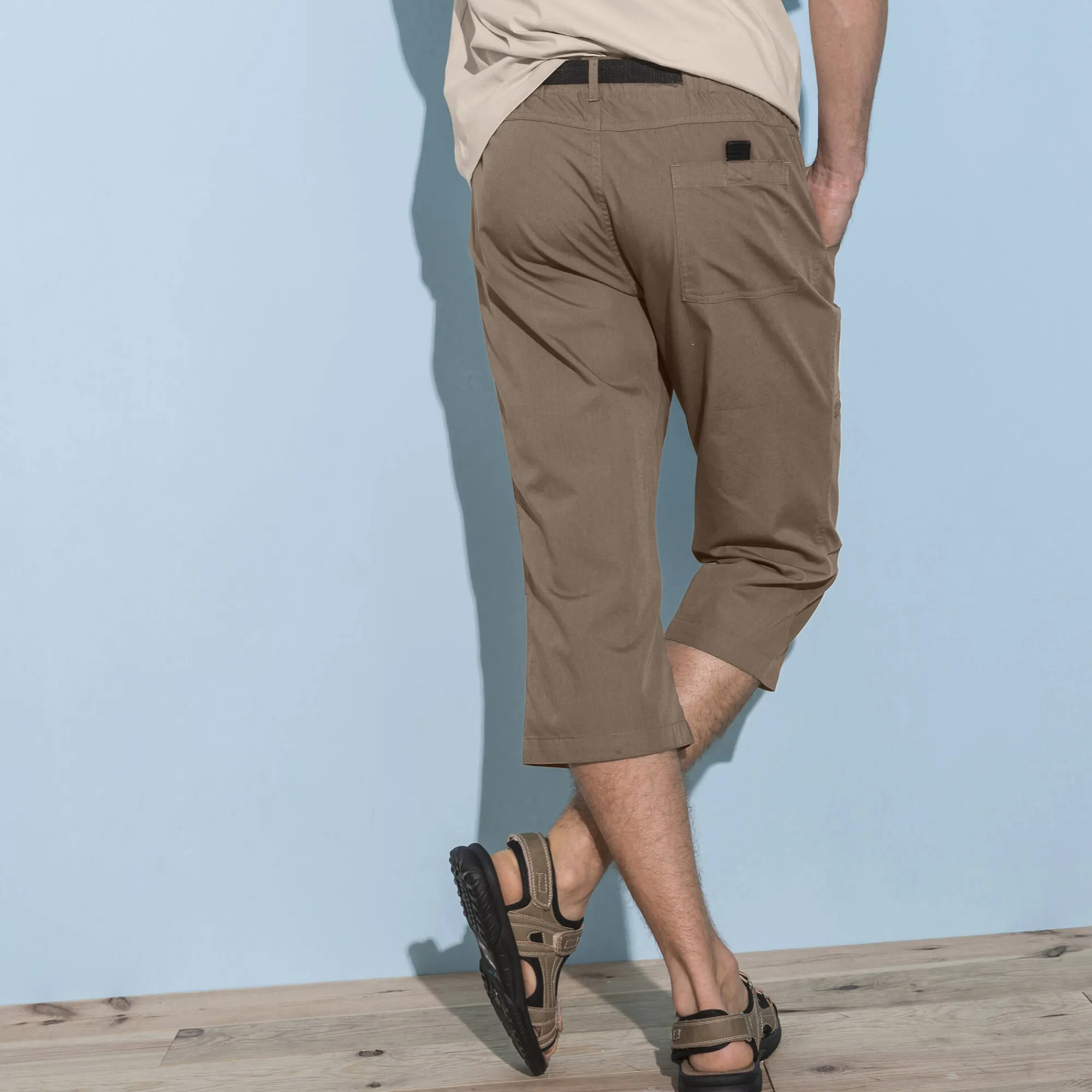 Broek<Blancheporte Elastische 3/4-broek + bijpassende ceintuur donkerbeige