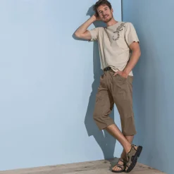 Broek<Blancheporte Elastische 3/4-broek + bijpassende ceintuur donkerbeige