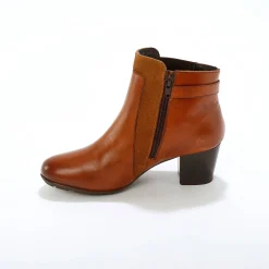 Bottines En Boots|Schoenen<Blancheporte Elastische, leren boots in 2 materialen, met gesp en hak karamel