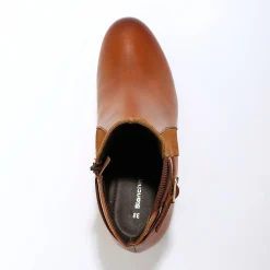 Bottines En Boots|Schoenen<Blancheporte Elastische, leren boots in 2 materialen, met gesp en hak karamel