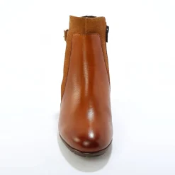 Bottines En Boots|Schoenen<Blancheporte Elastische, leren boots in 2 materialen, met gesp en hak karamel