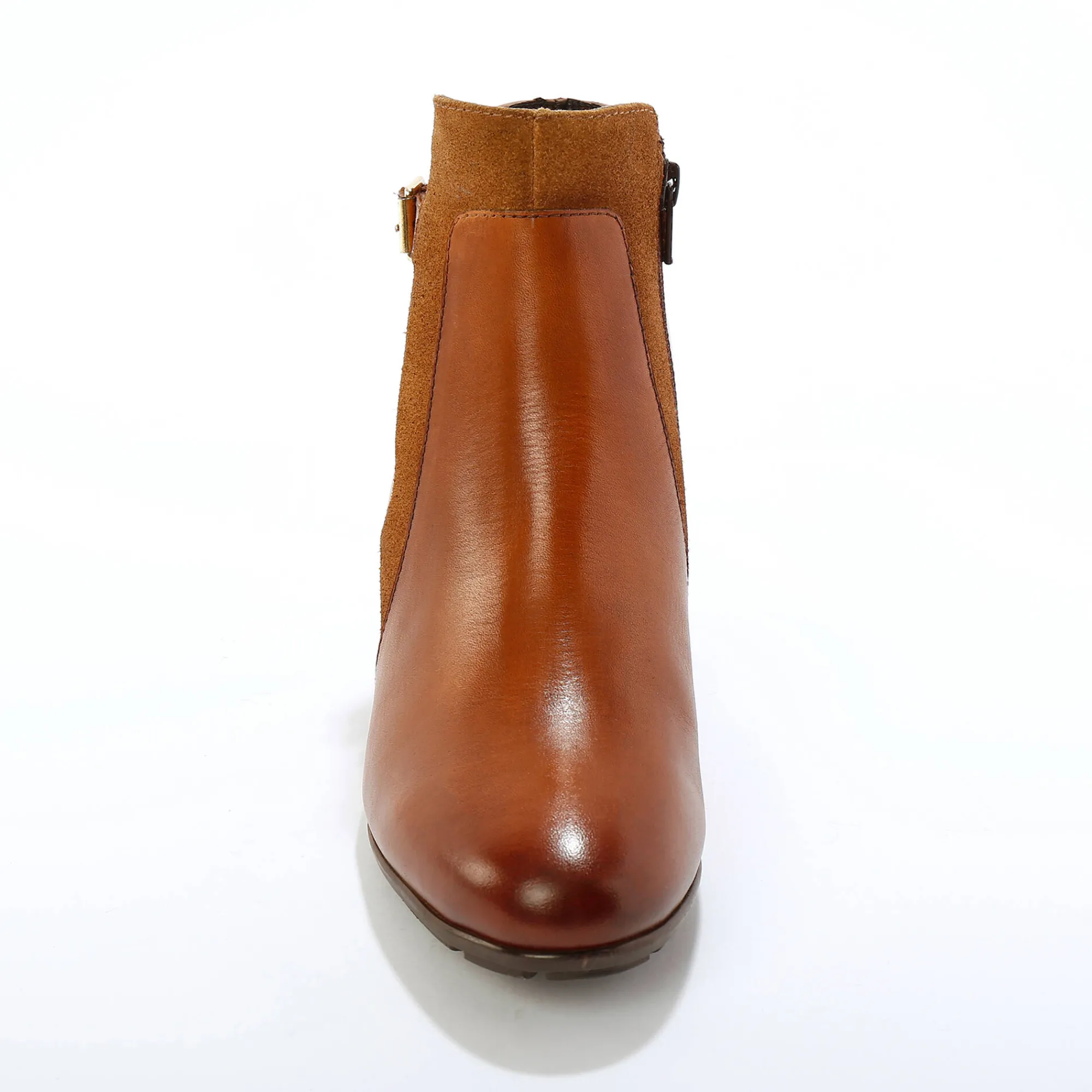 Bottines En Boots|Schoenen<Blancheporte Elastische, leren boots in 2 materialen, met gesp en hak karamel