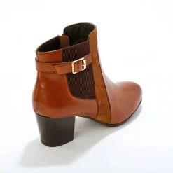 Bottines En Boots|Schoenen<Blancheporte Elastische, leren boots in 2 materialen, met gesp en hak karamel