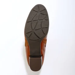 Bottines En Boots|Schoenen<Blancheporte Elastische, leren boots in 2 materialen, met gesp en hak karamel