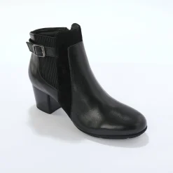 Feestelijke Schoenen|Bottines En Boots<Blancheporte Elastische, leren boots in 2 materialen, met gesp en hak zwart