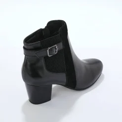 Feestelijke Schoenen|Bottines En Boots<Blancheporte Elastische, leren boots in 2 materialen, met gesp en hak zwart
