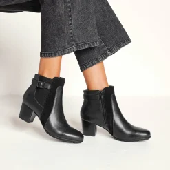 Feestelijke Schoenen|Bottines En Boots<Blancheporte Elastische, leren boots in 2 materialen, met gesp en hak zwart