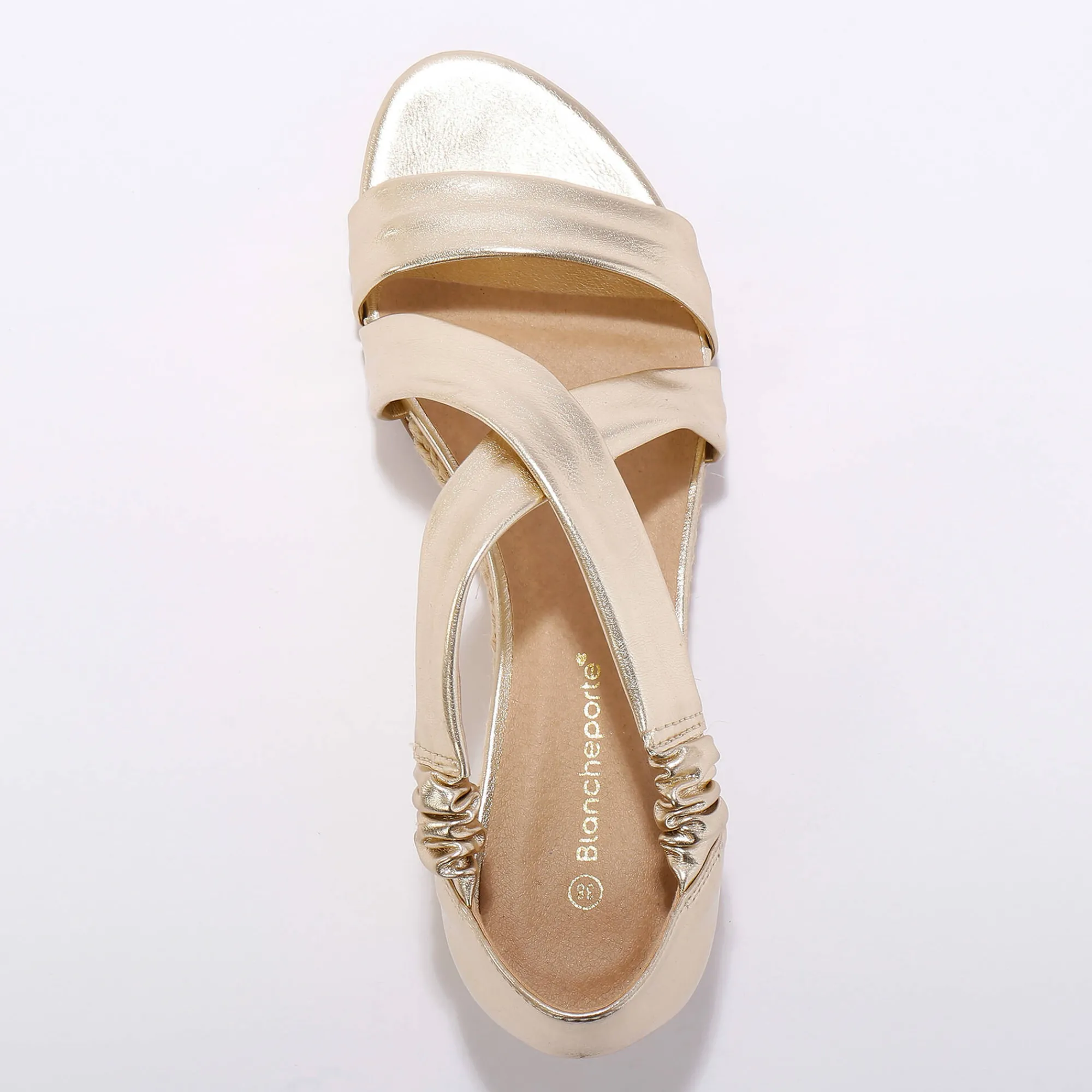 Sandalen En Espadrilles|Schoenen<Blancheporte Elastische sandalen met sleehak, kunststof goudkleurig