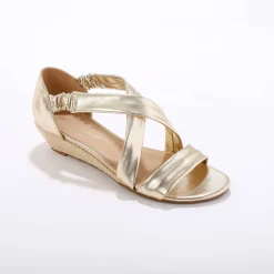 Sandalen En Espadrilles|Schoenen<Blancheporte Elastische sandalen met sleehak, kunststof goudkleurig