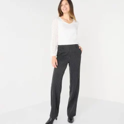 Broek<Blancheporte Elegante, rechte broek, gestreept zwart / wit
