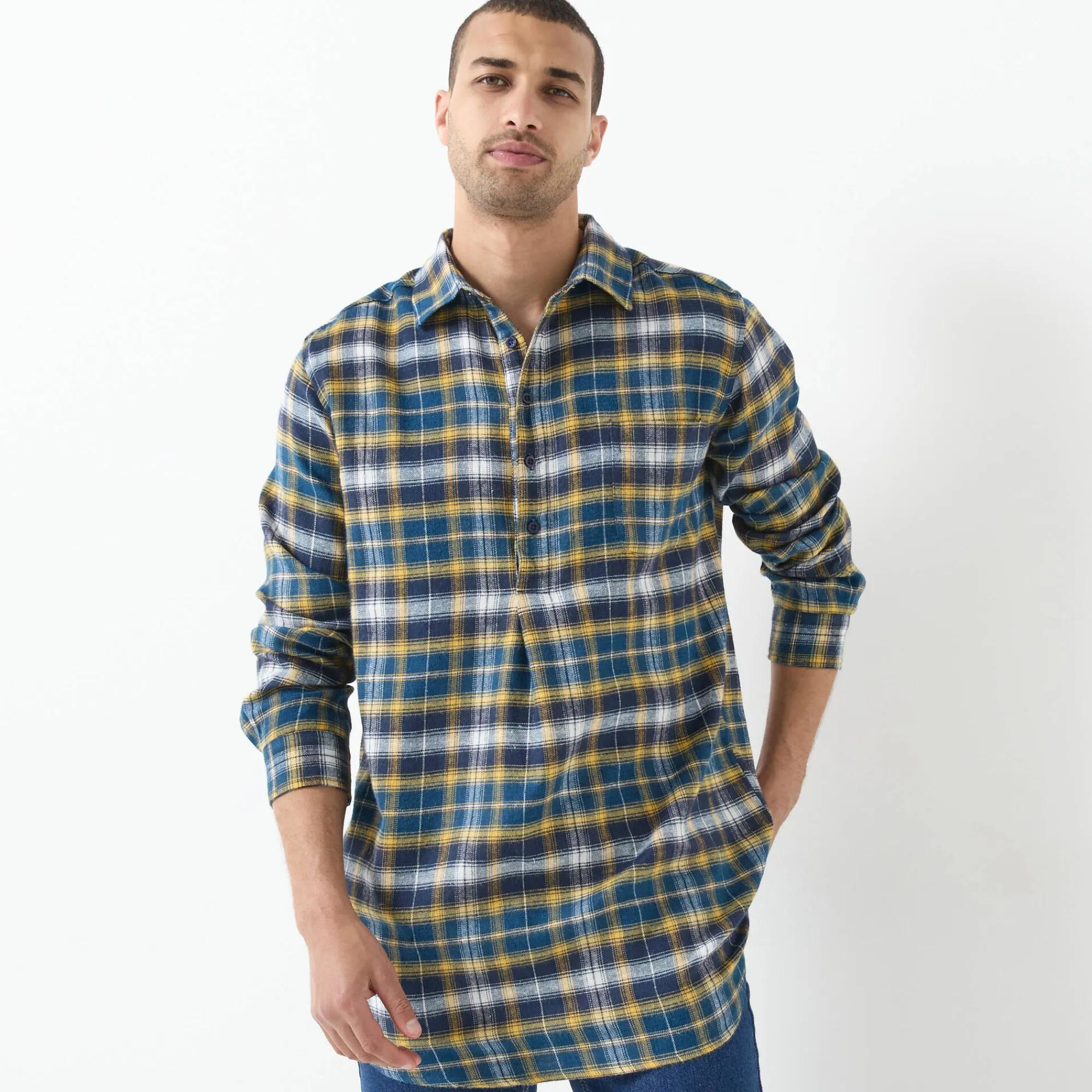 T-Shirt, Hemd En Polo<Blancheporte Extralang geruit hemd in flanel blauw