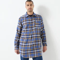 T-Shirt, Hemd En Polo<Blancheporte Extralang geruit hemd in flanel blauw / kerrie