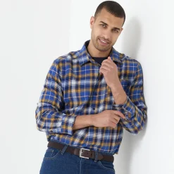 T-Shirt, Hemd En Polo<Blancheporte Extralang geruit hemd in flanel blauw / kerrie