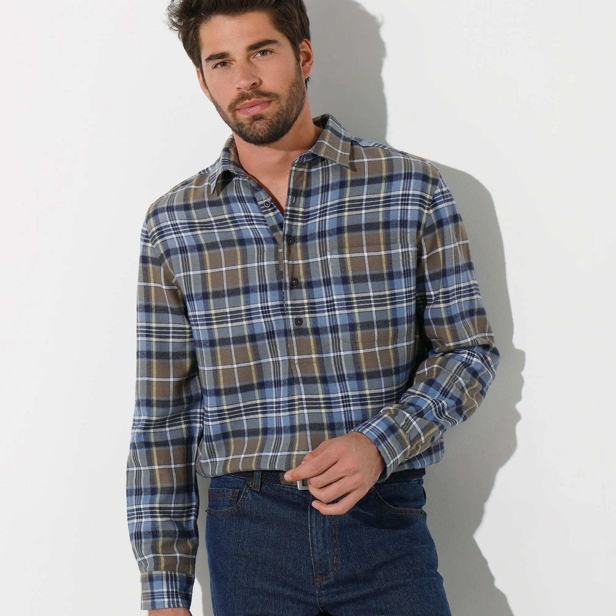 T-Shirt, Hemd En Polo<Blancheporte Extralang geruit hemd in flanel kaki
