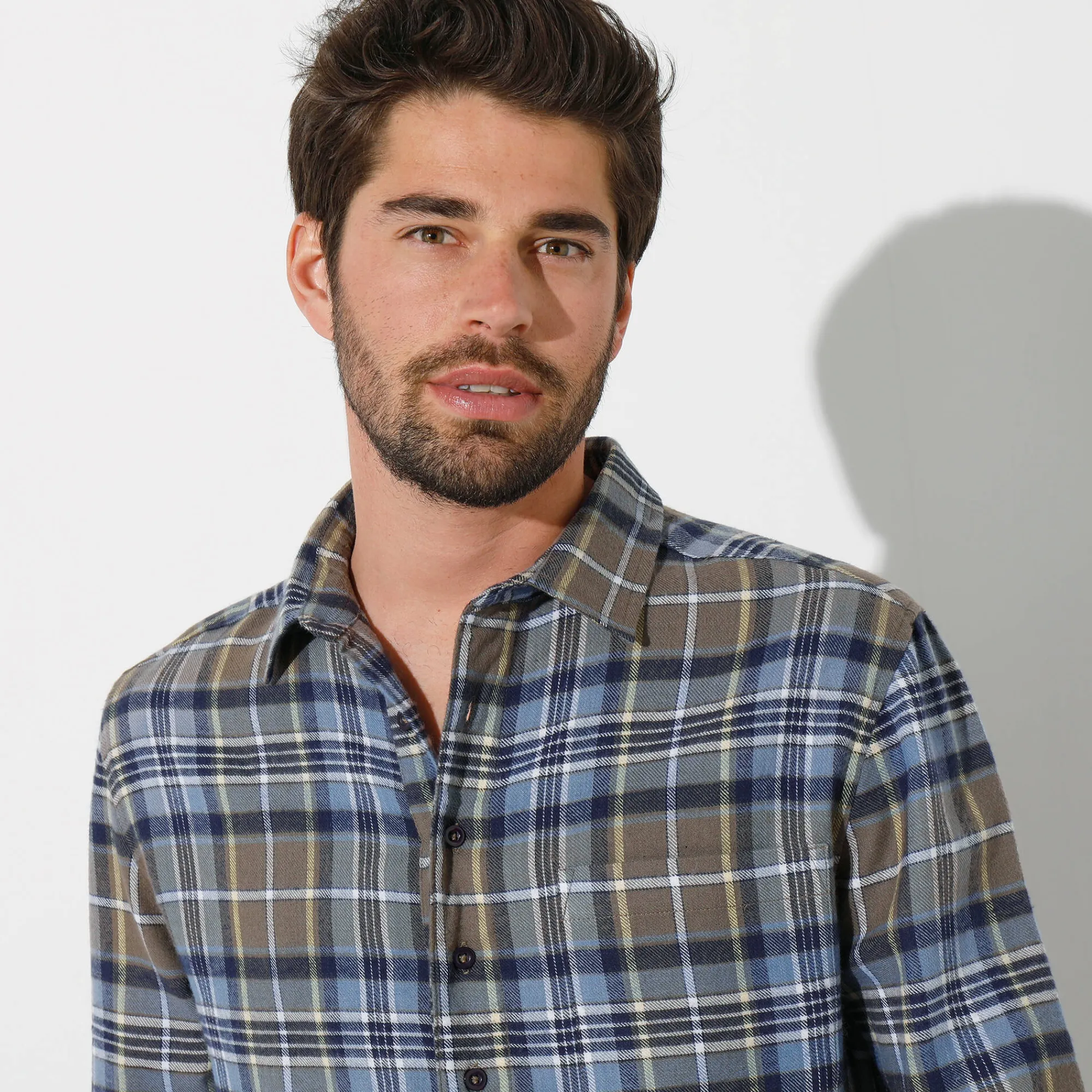 T-Shirt, Hemd En Polo<Blancheporte Extralang geruit hemd in flanel kaki
