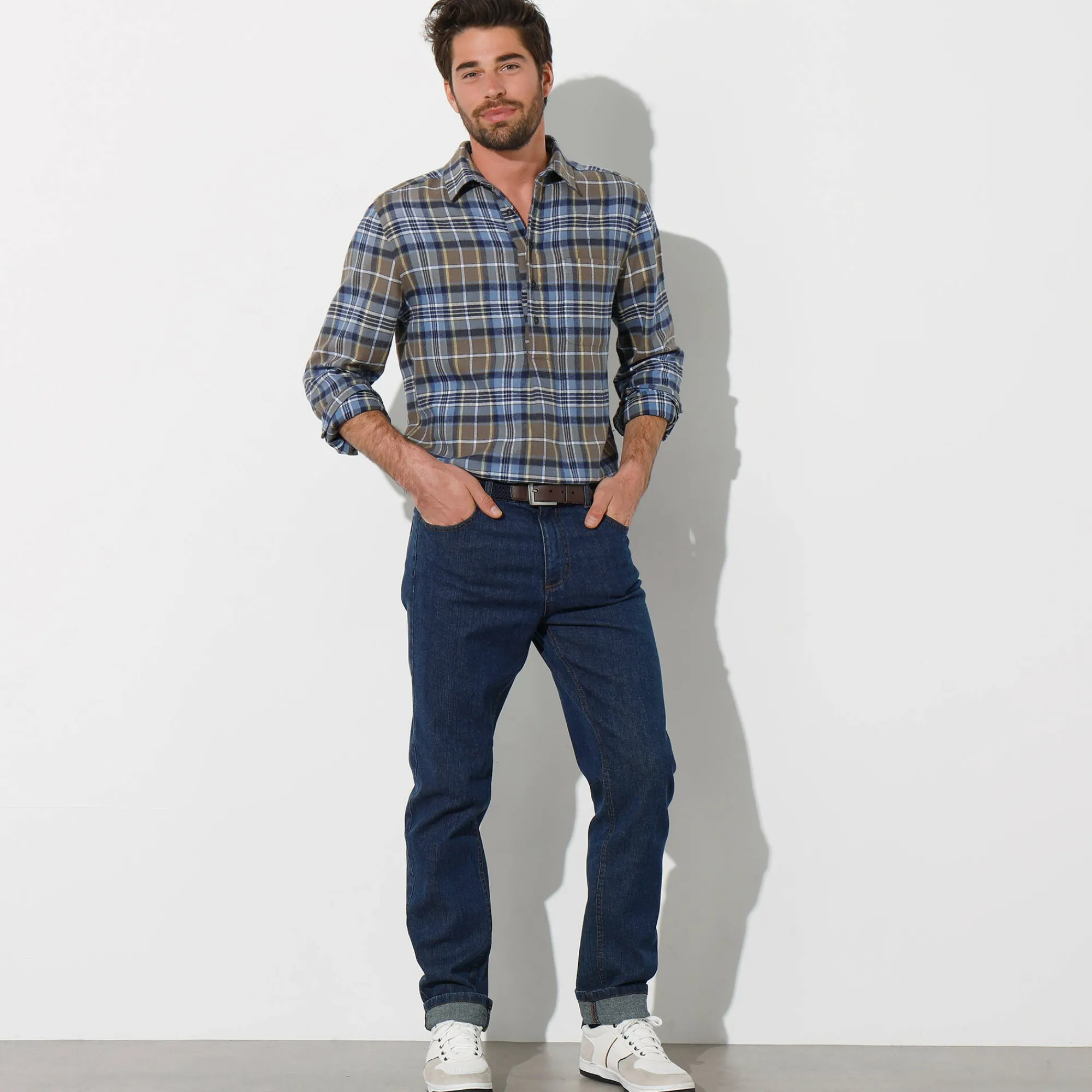 T-Shirt, Hemd En Polo<Blancheporte Extralang geruit hemd in flanel kaki