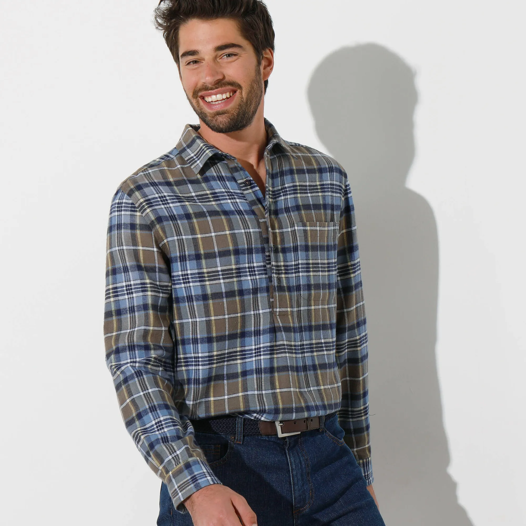 T-Shirt, Hemd En Polo<Blancheporte Extralang geruit hemd in flanel kaki