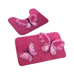 Badmatje<Blancheporte Fantasie badtapijtje met vlindermotief roze / fuchsia