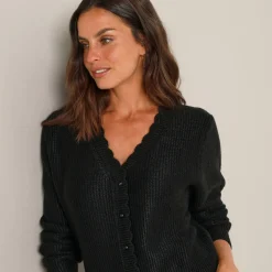 Trui En Vest<Blancheporte Fantasie gebreid vest, zacht aanvoelend zwart