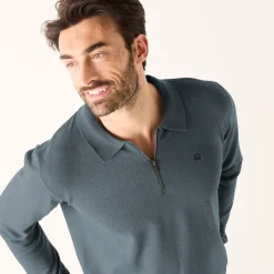 Feestoutfits Heren|Trui En Vest<Blancheporte Fijne trui met polokraag, rits en borduursel op de borst staalblauw