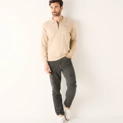Feestoutfits Heren|Trui En Vest<Blancheporte Fijne trui met polokraag, rits en borduursel op de borst lichtbeige