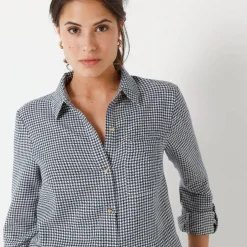 Bloes En Tuniek<Blancheporte Flanellen hemd in pied-de-poule marine / ecru