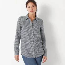 Bloes En Tuniek<Blancheporte Flanellen hemd in pied-de-poule marine / ecru