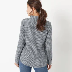 Bloes En Tuniek<Blancheporte Flanellen hemd in pied-de-poule marine / ecru