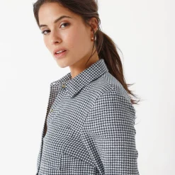 Bloes En Tuniek<Blancheporte Flanellen hemd in pied-de-poule marine / ecru