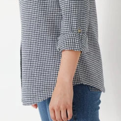 Bloes En Tuniek<Blancheporte Flanellen hemd in pied-de-poule marine / ecru