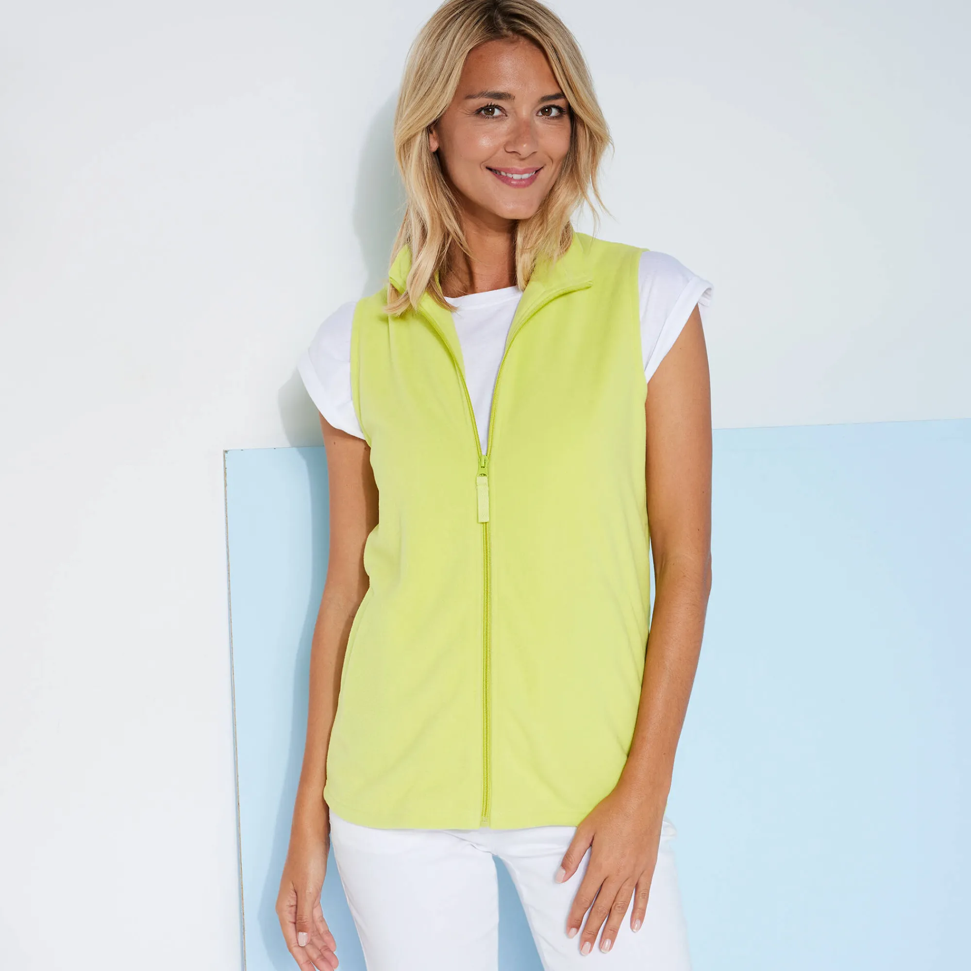 Trui En Vest<Blancheporte Fleece jasje met rits, zonder mouwen anijs
