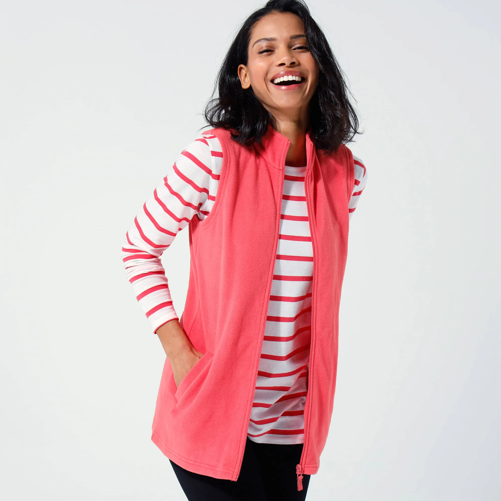 Trui En Vest<Blancheporte Fleece jasje met rits, zonder mouwen chiné koraal
