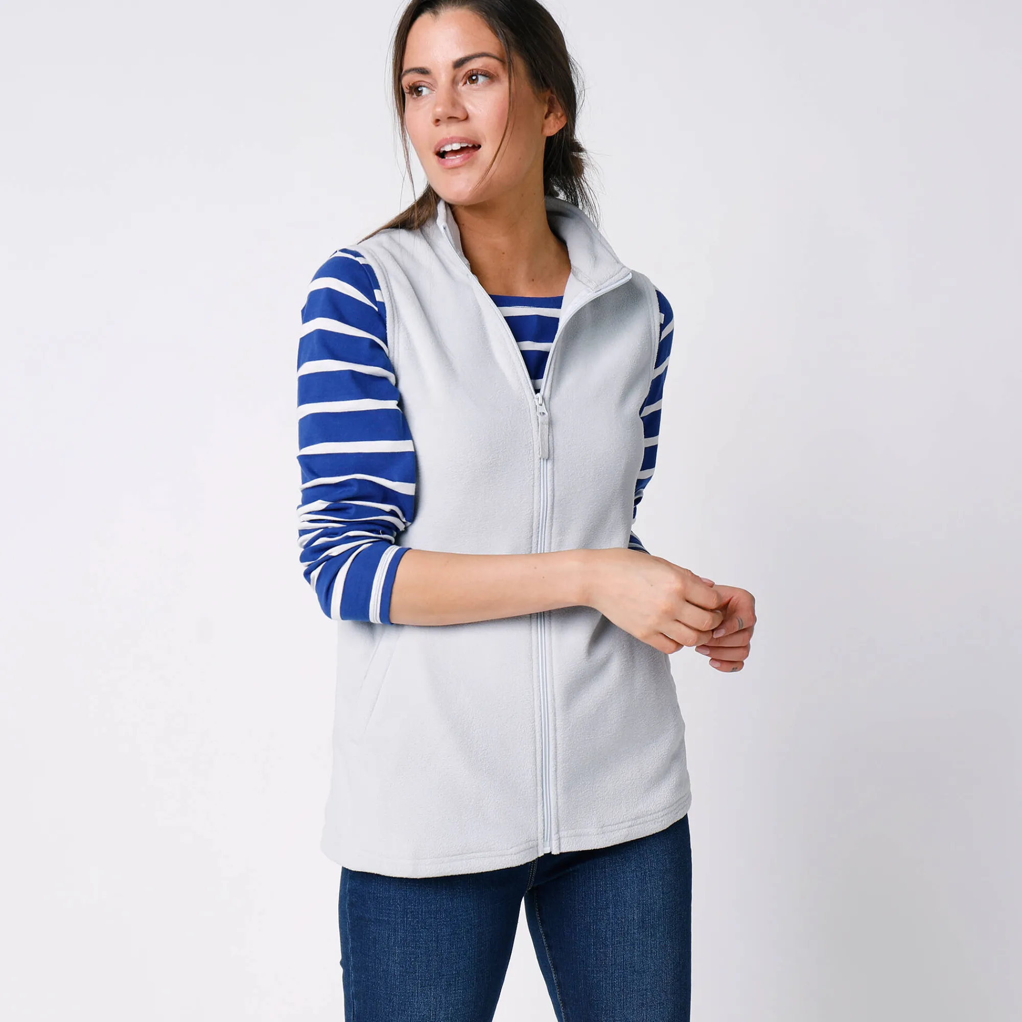 Trui En Vest<Blancheporte Fleece jasje met rits, zonder mouwen parelgrijs